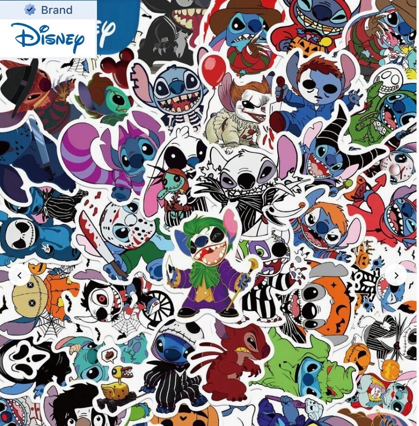Disney 50pcs Stitch Funny Mix Horror Movie Anime Character Stickers Water Bottle