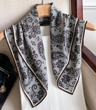 70 Cashmere 30 Silk Neckerchief 65X65cm Scarf Shawl Gray cashew Print Wrap new