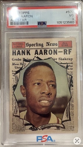 Topps 1961 Topps Hank Aaron All-Star #577 Milwaukee Braves PSA VG 3