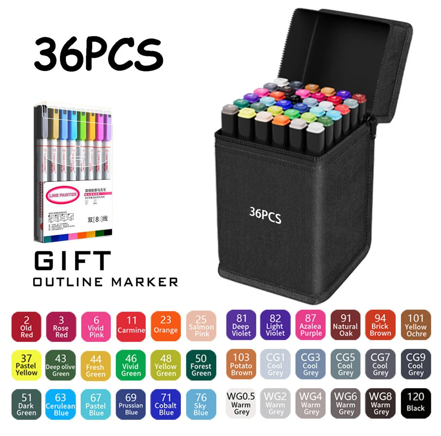 36/48/100pcs Dual Tip Permanent Marker Pens for Art Drawing & Sketch Design