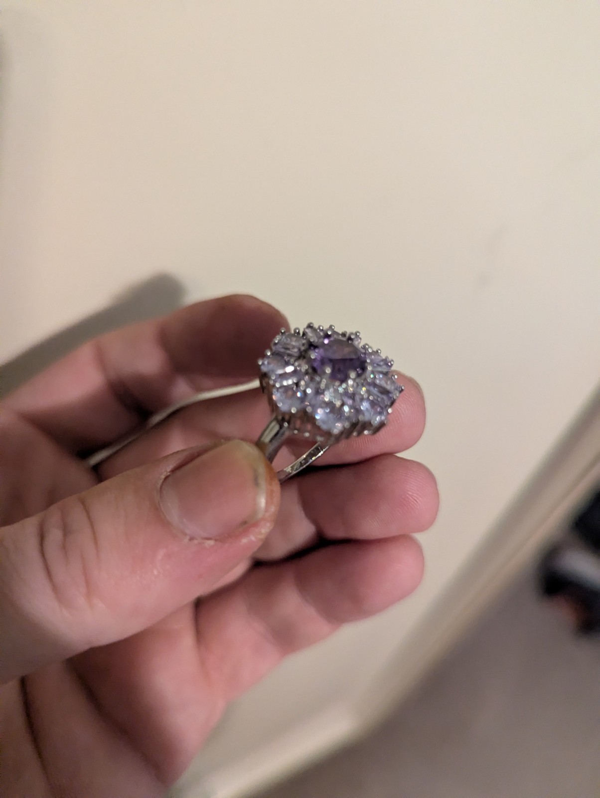 Amethyst Flower Ring With Rectangular & Round Cut… - image 1