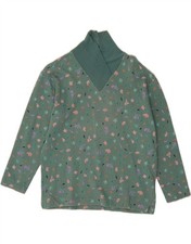 NAJ OLEARI Womens Shawl Neck Jumper Sweater UK 14 Medium Green Floral DA33