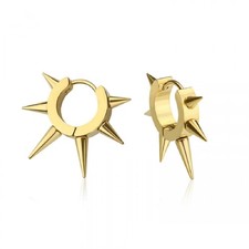 316L Stainless Steel Multi Spike Lined Hoop Earrings, Sold as a Pair Gold Tone 