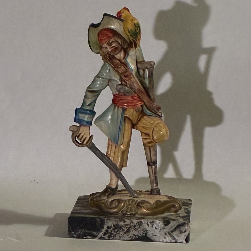 Pirate Collectible Figurine Carrara Marble Base Made In Italy Sculpture  (E)