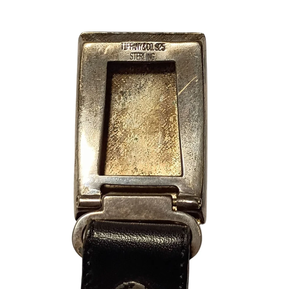 Hebilla de cinturón de cuero negro Tiffany & Co original de plata esterlina Foto 4 de 4