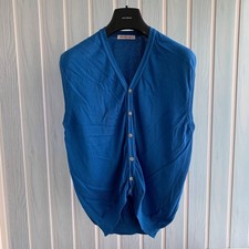Romeo Gigli Man Blue Knit Cotton Button V-Neck Classic Sleeveless Vest Size 54