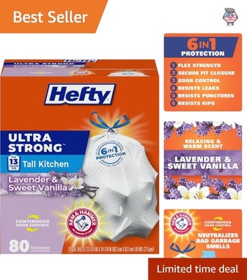 Durable 13 Gallon Drawstring Kitchen Trash Bags - Lavender & Sweet Vanilla Scent