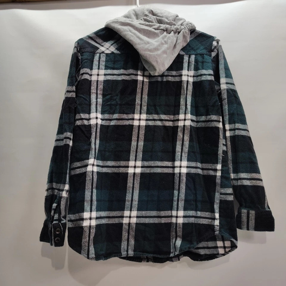 Sudadera con capucha de franela a cuadros verde Forever 21 talla pequeña Foto 2 de 4