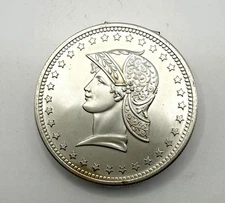 Vintage 1950s Elgin American Silver Tone Coin Eagle Liberty Compact Mirror 