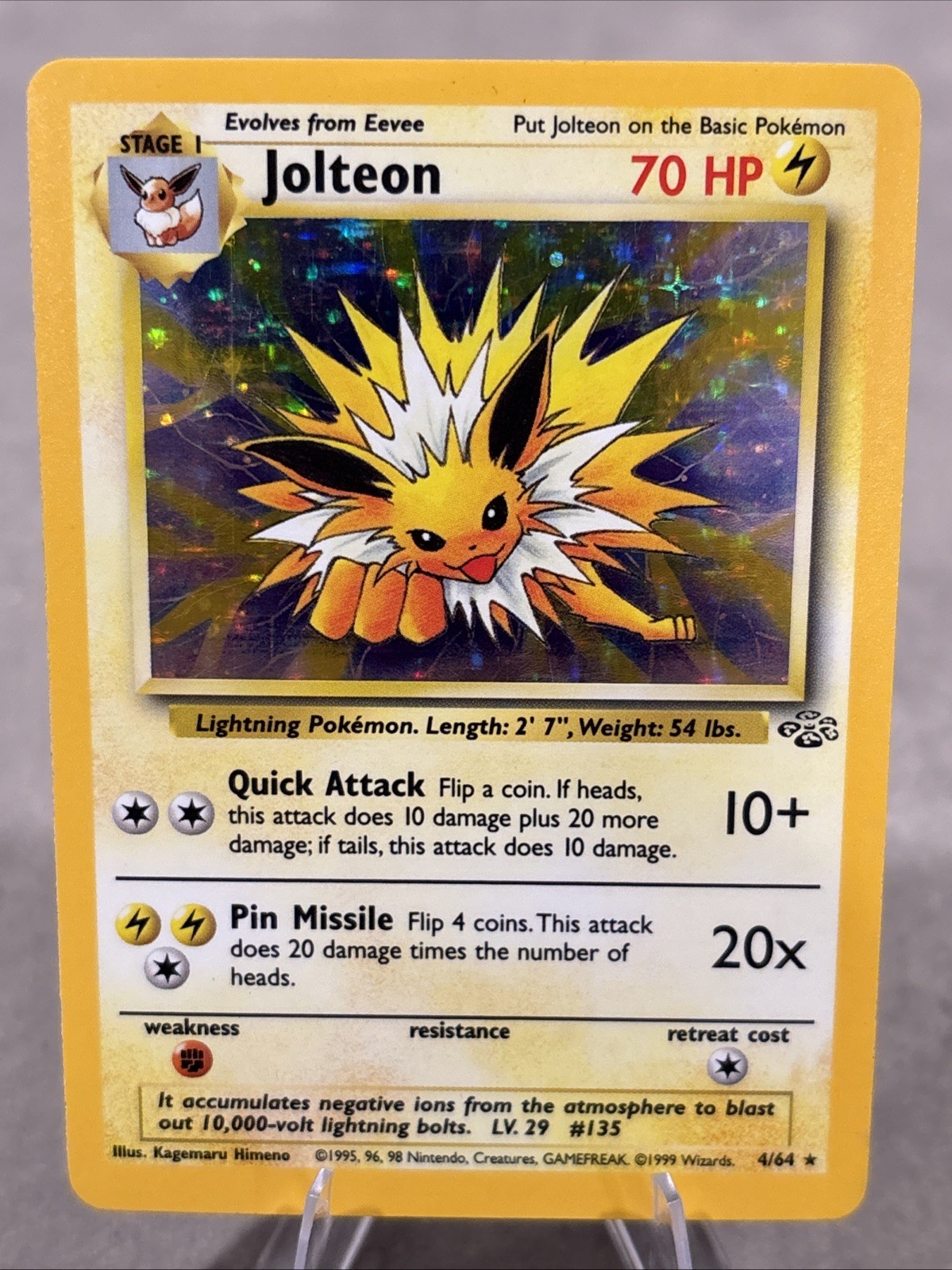 NM MINTY CLEAN 1999 Pokemon Jungle Jolteon Holo #4/64