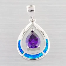 7x9 Simulated Amethyst Ocean Blue Fire Opal Silver Jewelry Necklace Pendant