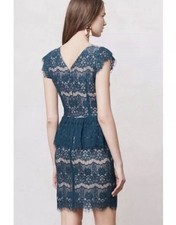 ANTHROPOLOGIE Maeve Teal Green Lace Illusion Elsa Peplum Sheath Dress Small NWT