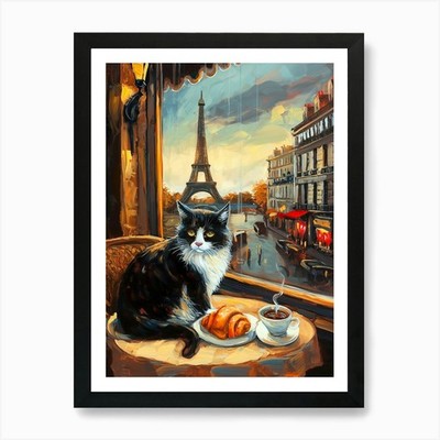 Cafe Cat In Paris Art Print Framed Wall Art Poster Canvas Print Picture