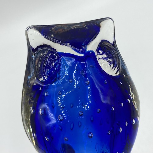 Vtg Lefton Colbalt Blue Owl Art Glass Paperweight Figurine Controlled Bubbles - Picture 7 of 13