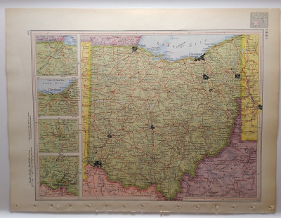 1957 Vintage OHIO Atlas Map Old Authentic Antique MCM Encyclopedia
