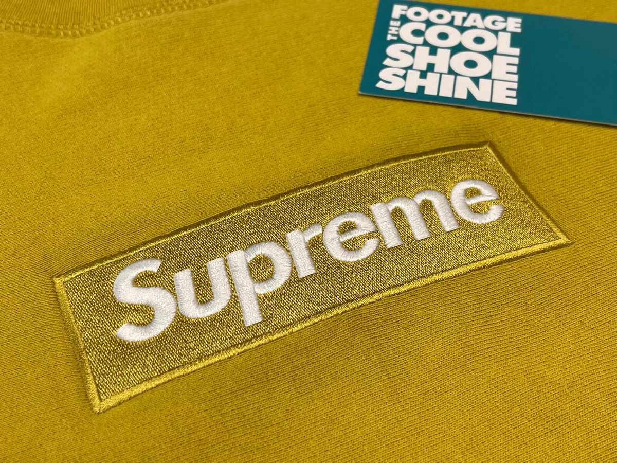 2018 FW18 SUPREME BOX LOGO CREWNECK SWEATSHIRT MUSTARD YELLOW WHITE NEW SMALL S
