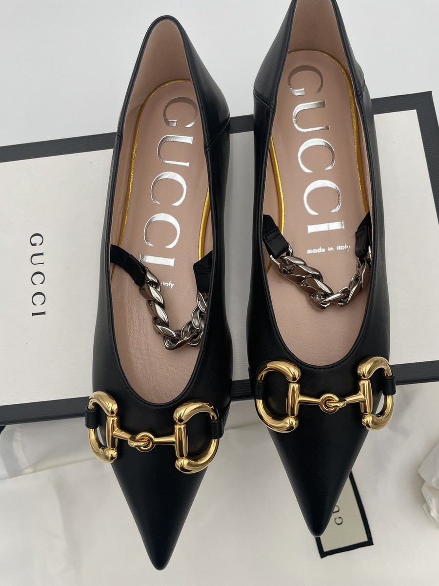 NEW GUCCI BLACK LEATHER HORSEBIT BALLET PRETTY BALLERINA