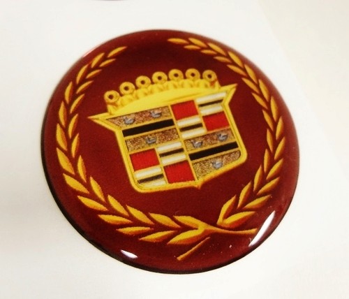 4 New Cadillac McLean 1 3/4" Burgundy & Gold Wire Wheel Emblems! - Picture 2 of 3