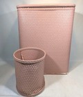 Vtg Boho Hollywood Regency MCM Pink Woven Wicker Clothes Laundry Basket Hamper 