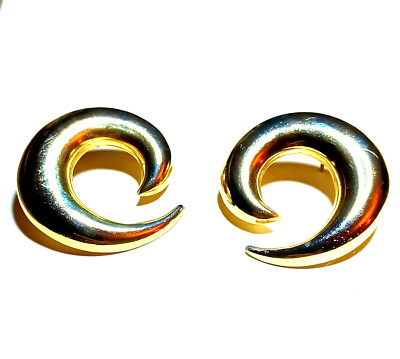 Earrings Swirl Bright Comma Gold Tone Light Weight Post 90's Style Vintage 1''