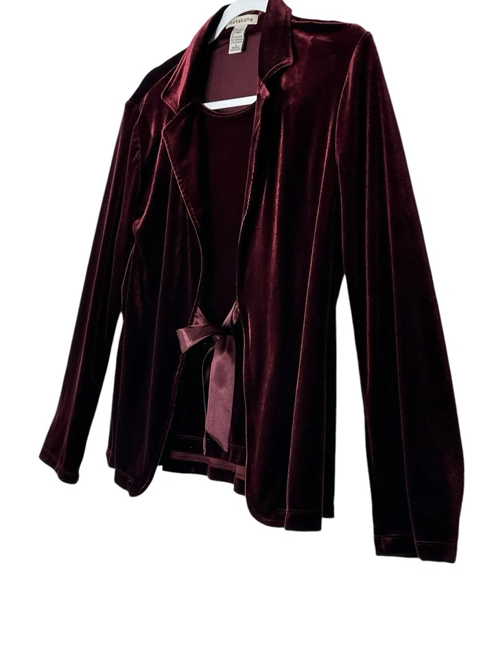 Chaqueta cárdigan cami 2 en 1 de terciopelo grande Notation para mujer vacaciones borgoña Foto 4 de 4