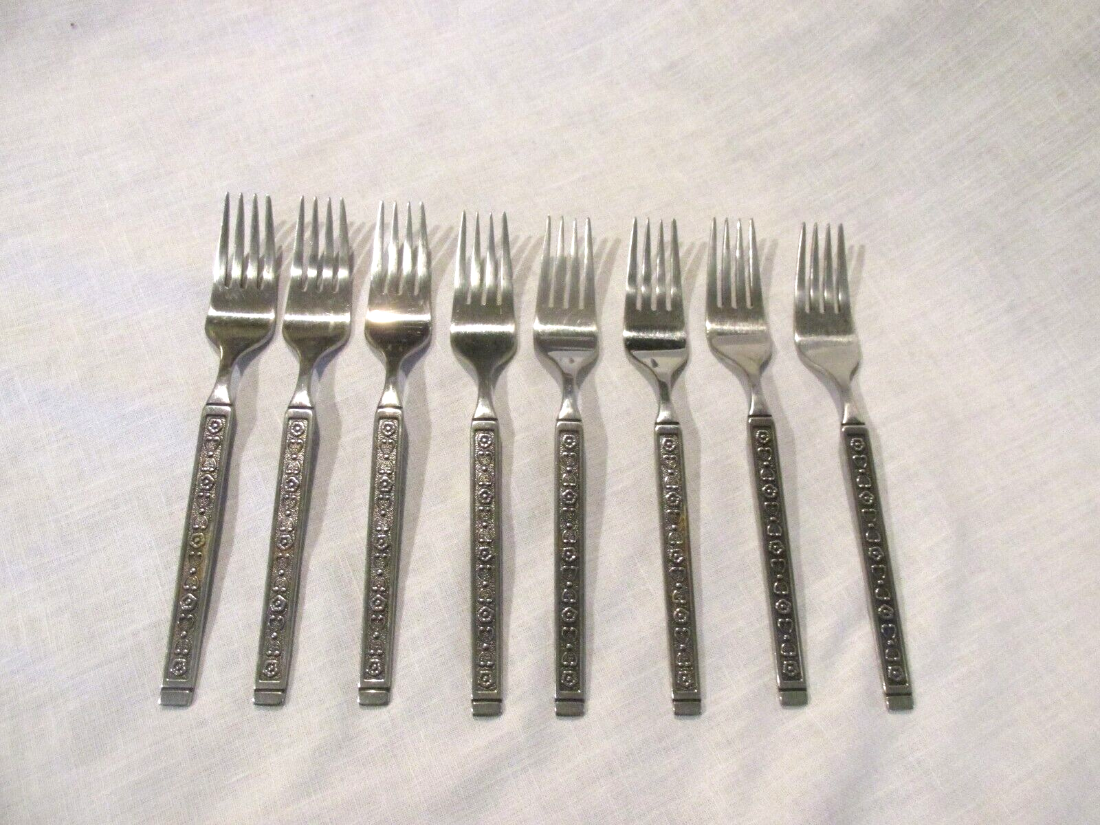 Gorham HACIENDA Salad  Forks Set Of 8 Stainless Glossy Black Accent 6 7/8 in.