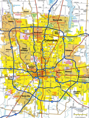 COLUMBUS OHIO MAP GLOSSY Road City USA OH Detailed Poster Picture Photo Print