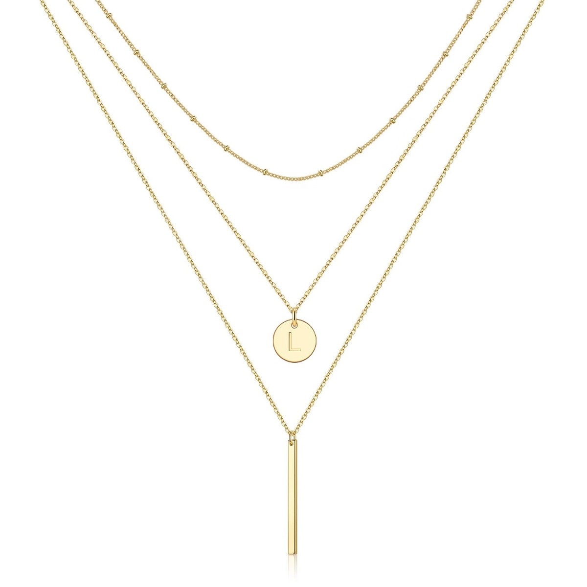 14K Gold Plated Layered Necklace Set For Women – Initial Coin, Cuban Chain & Dot Choker Set, Adjustable