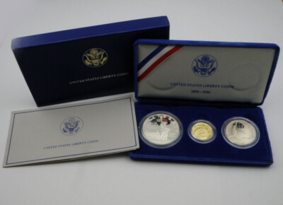 United States Liberty Coin 銀貨 1986 US Liberty Coin Set-$5 Gold,$1 Silver &$0.5 Silver Coin w/COA