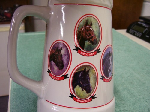NYRA Saratoga Springs Racetrack Beer Mug Stein Horse Racing Native Dancer Alydar - Picture 2 of 4