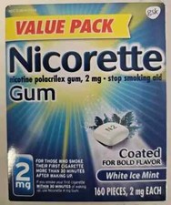 Nicorette Nicotine Gum 2 Mg, White Ice Mint Flavor - 160 Count Exp 2027 NEW
