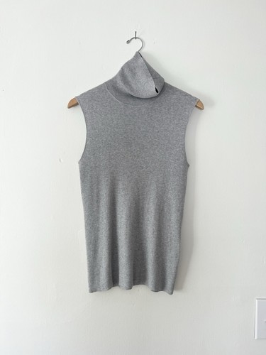 Brass XL Sleeveless Layering Turtleneck Top Ribbed Sweater Cotton Wool Gray Grey