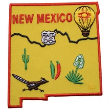 New Mexico Map Patch Route 66 Cactus Hot Air Balloon Roadrunner Embroidered