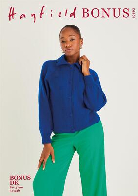 Hayfield Bonus DK Button Neck Sweater Knitting Pattern