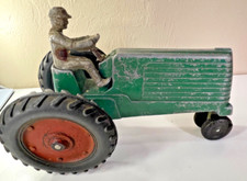 Vintage Slik Toys-Lansing Streamlined Metal Toy Tractor 9804 Aluminum w/driver