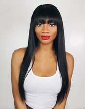 Women Long Black Straight Wigs With Bangs Black Wigs for Cosplay Costume Wigs