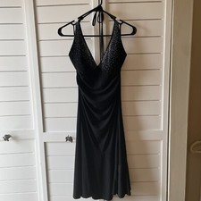 Ruby Rox Black Halter Dress Size Medium Silver Studded Top Ruched Sides USA