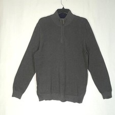 Club Room Textured Sweater Mens Medium 1/4-Zip Mock Neck Long Sleeve Dark Gray