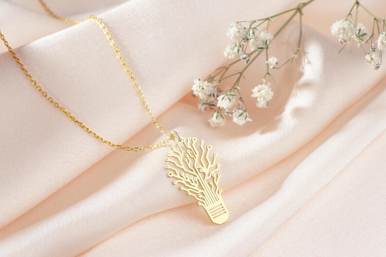 Dainty 925 Sterling Silver Lightbulb Tech Necklace 18 Gold Plated Graduation Gift