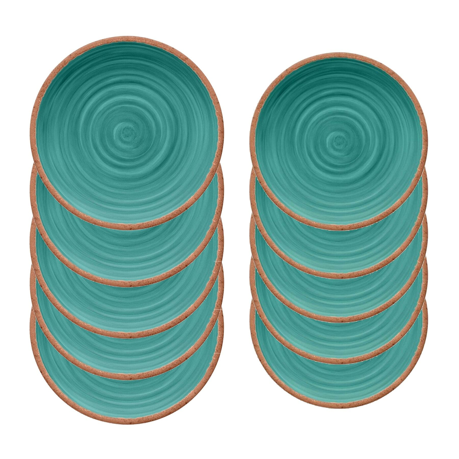 Turquoise Rustic Swirl 10Pc Melamine Plates Set - 5 Dinner Plates & Side Plates