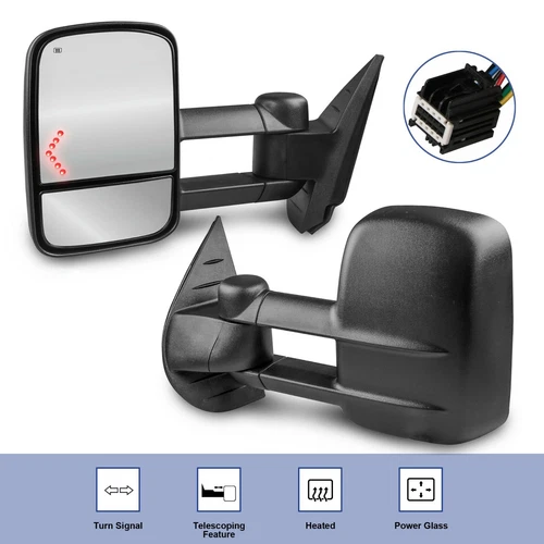 2x Power Heated Tow Mirrors For 2008-2013 Silverado Sierra 1500 2500HD 3500HD