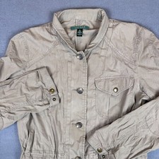 Lauren Ralph Lauren Women s Medium Tan Twill Field Jacket Long Sleeve Blazer