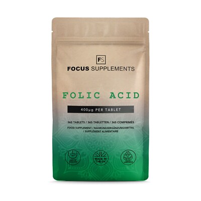 Folsäure 400μg hochfest 365 vegane Tabletten Schwangerschaft Unterstützung Jahresvorrat