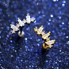 Image of Gem Drop Ear Cartilage Climber Helix Ring Bar Stud Cuff Chain Piercing Earring
