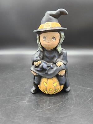 Vintage, Halloween Witch Sitting on Pumpkin with Cat, Ceramic Mold 