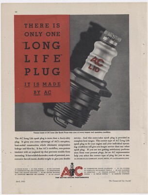 1932 AC Spark Plugs Ad: Model L10 Long Life Heavy Duty - Flint, Michigan