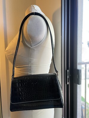 Liz Claiborne Crocodile Embossed Faux Leather Black Shoulder Purse