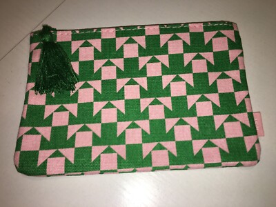 womens new Ipsy Glam Bag HOT PINK GREEN TASSEL makeup bag zipper pouch 7x5