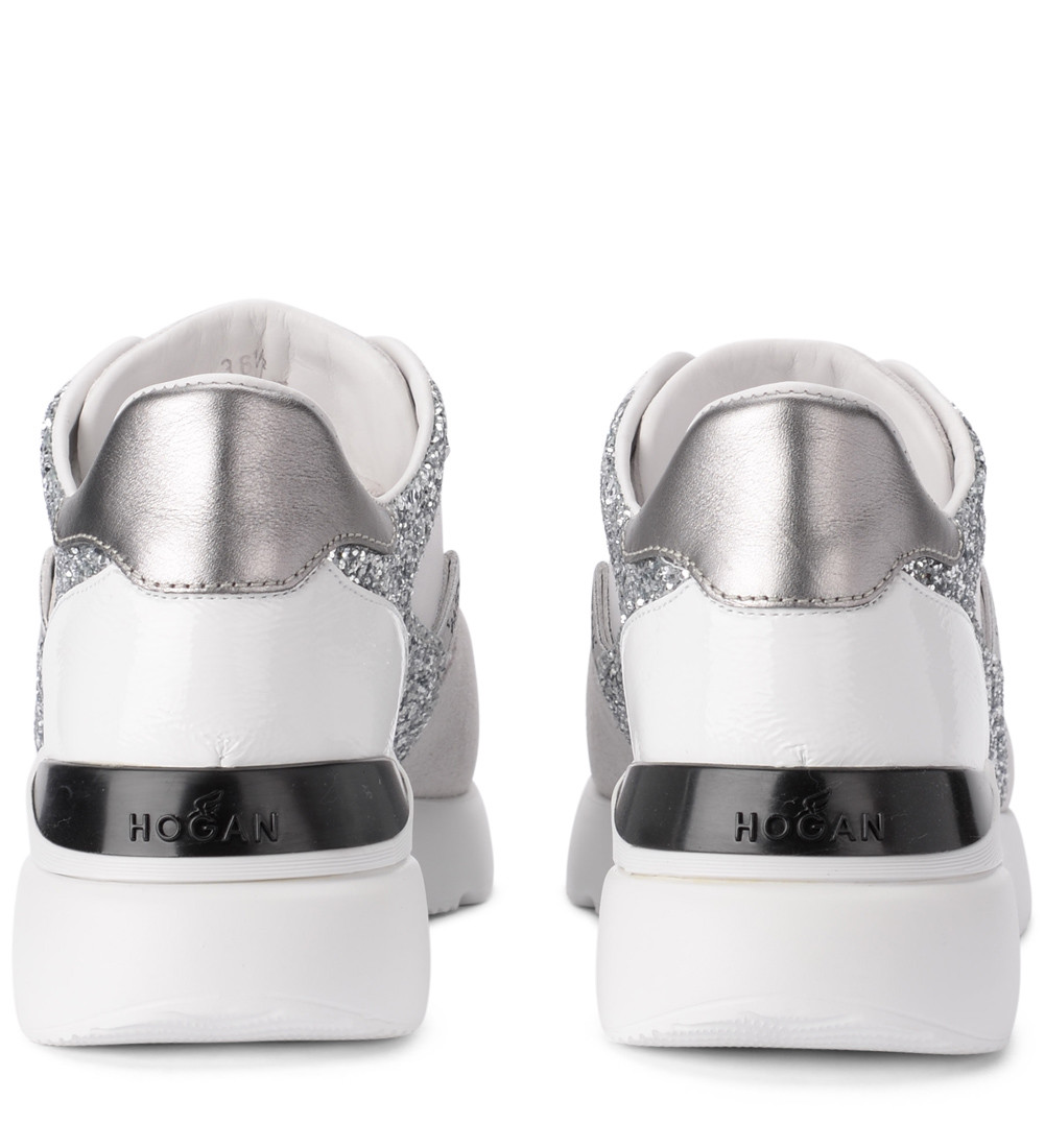 sneaker hogan h385 active one in pelle bianca suede e glitter