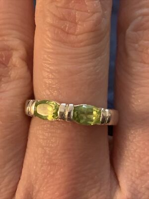 DESIGNER CII 925 STERLING SILVER 2 OVAL BEZEL SET PERIDOT STONE STACK BAND RING